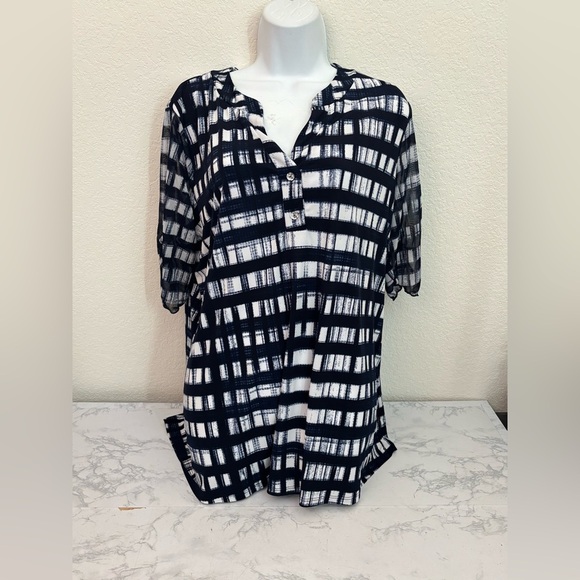 adele & may Tops - Adele & May Blouse Top Women's Plus Size 1X 3/4 Sleeves Plaid Henley Shirt​